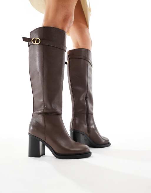 ALDO – Curculios – Mörkbruna knähöga boots i läder med blockklack och rund tå, 4 av 4