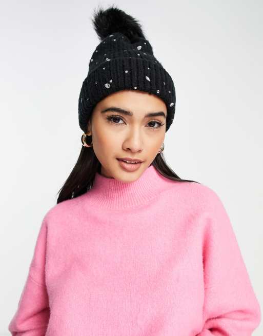 ALDO – Czarna zdobiona czapka beanie z pomponem