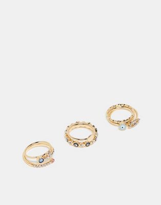 ALDO Daralaenna 3 pack of eye charm rings in gold