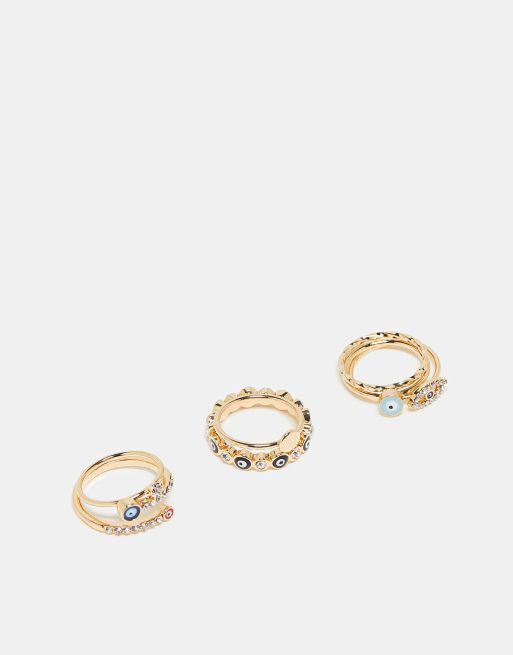 ALDO - Daralaenna - Confezione da 3 anelli con charms con occhio color oro