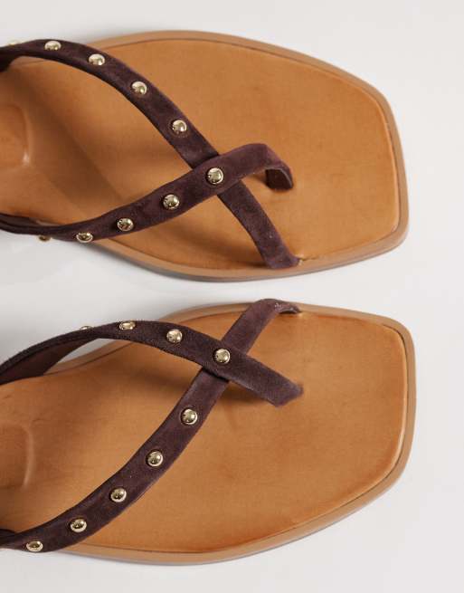 Aldo - Daressi - Platte sandalen met studs in bruin leer, 2 van 4