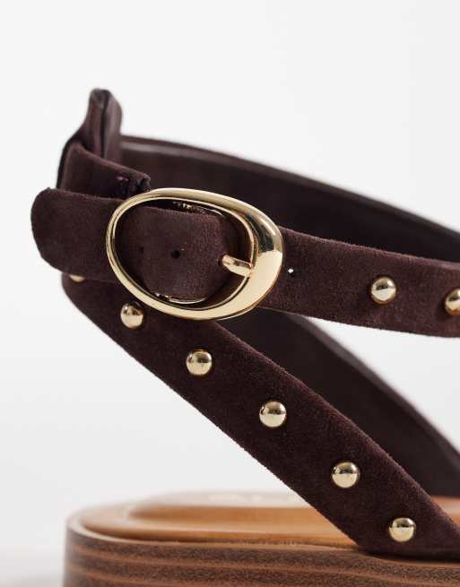 Aldo - Daressi - Platte sandalen met studs in bruin leer, 3 van 4