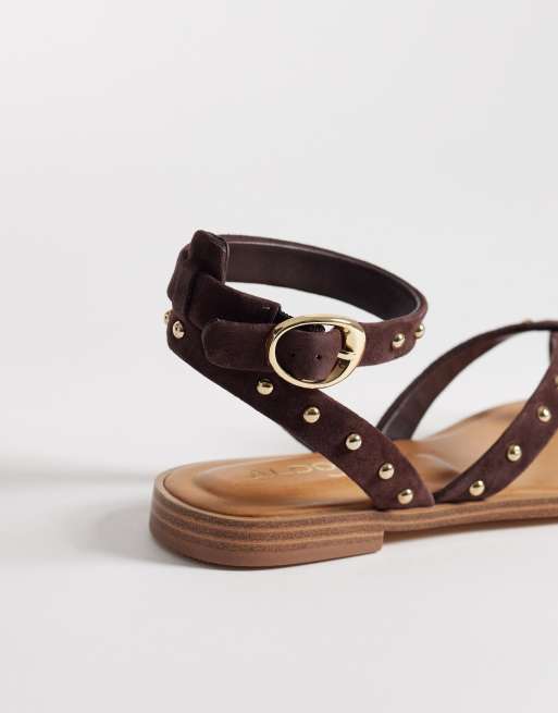 Aldo - Daressi - Platte sandalen met studs in bruin leer, 4 van 4