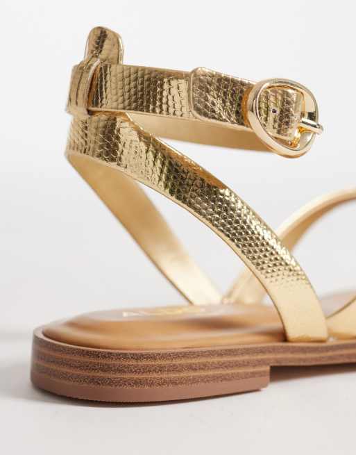 Aldo - Daressi - Platte teensandalen met enkelbandje in goud, 3 van 4
