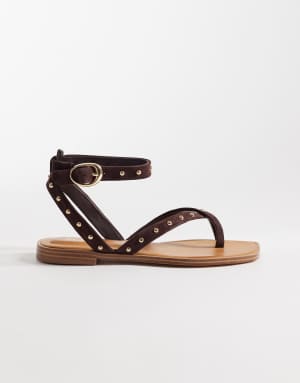 Aldo Daressi studded flat sandal in brown leather