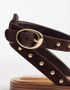 Aldo Daressi studded flat sandal in brown leather