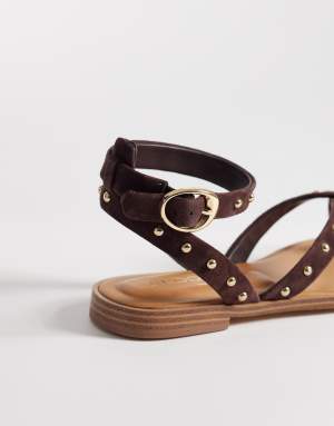 Aldo Daressi studded flat sandal in brown leather