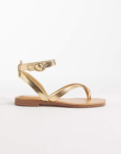 Aldo Daressi thong flat sandals with ankle strap in gold - view 1
