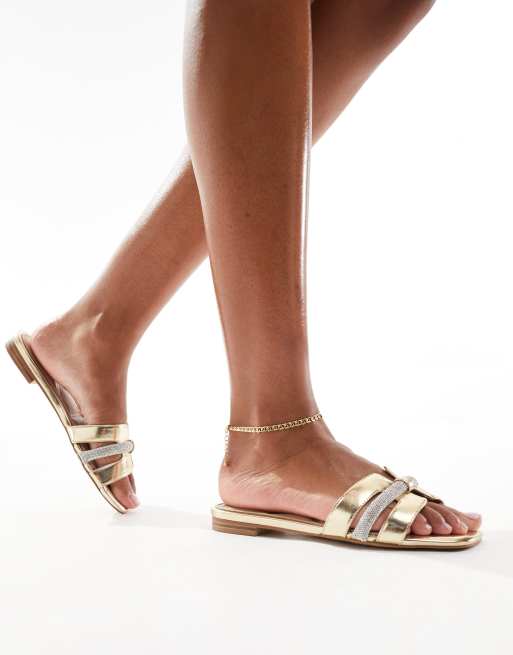 ALDO Deandra Verzierte flache Sandalen in Gold ASOS