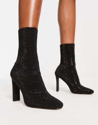 Aldo Delylah Rhinestone Heeled Ankle Boots In Black