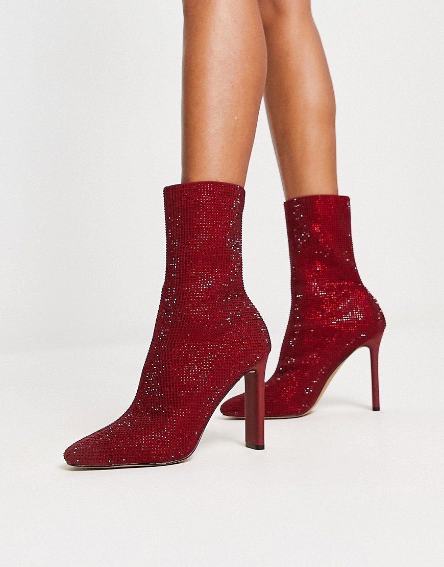 ALDO Delylah rhinestone heeled ankle boots in red