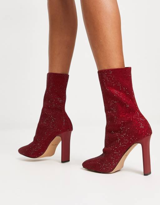 ALDO Delylah rhinestone heeled ankle boots in red ASOS