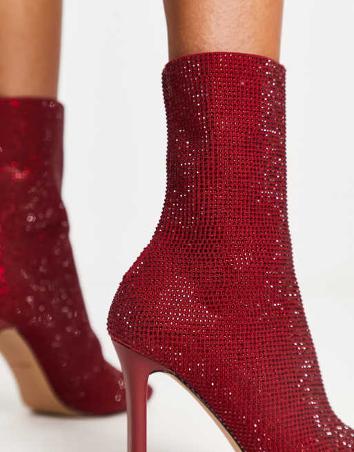 ALDO Delylah rhinestone heeled ankle boots in red