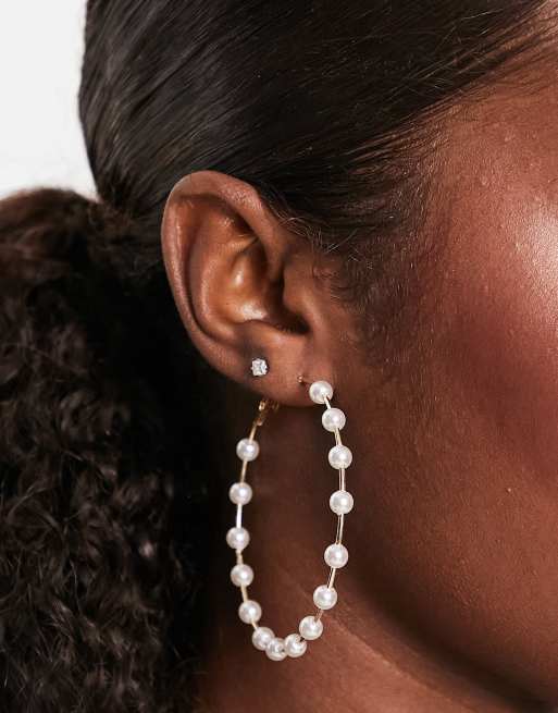 ALDO Dezaria hoop earrings with pearl in gold tone