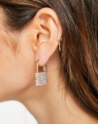 ALDO Doevia earrings in diamante padlock design in gold