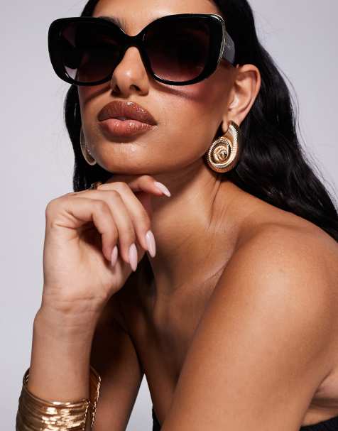 ALDO – Dorkay – Breite, eckige Sonnenbrille in Schwarz - view 1