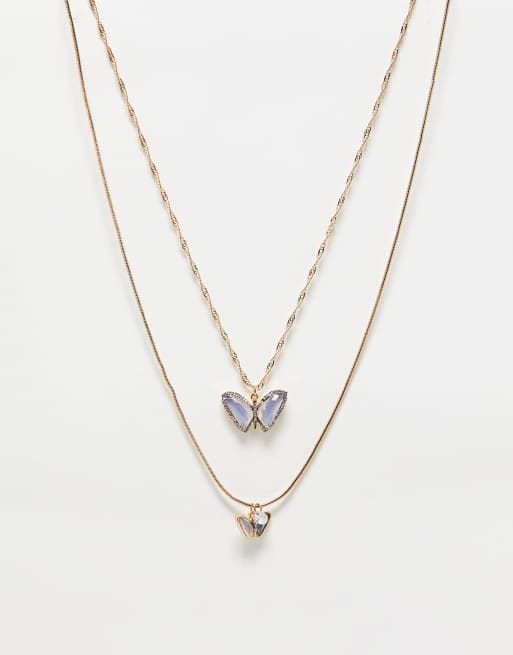 Aldo double layered chain necklace with butterfly pendant in gold 