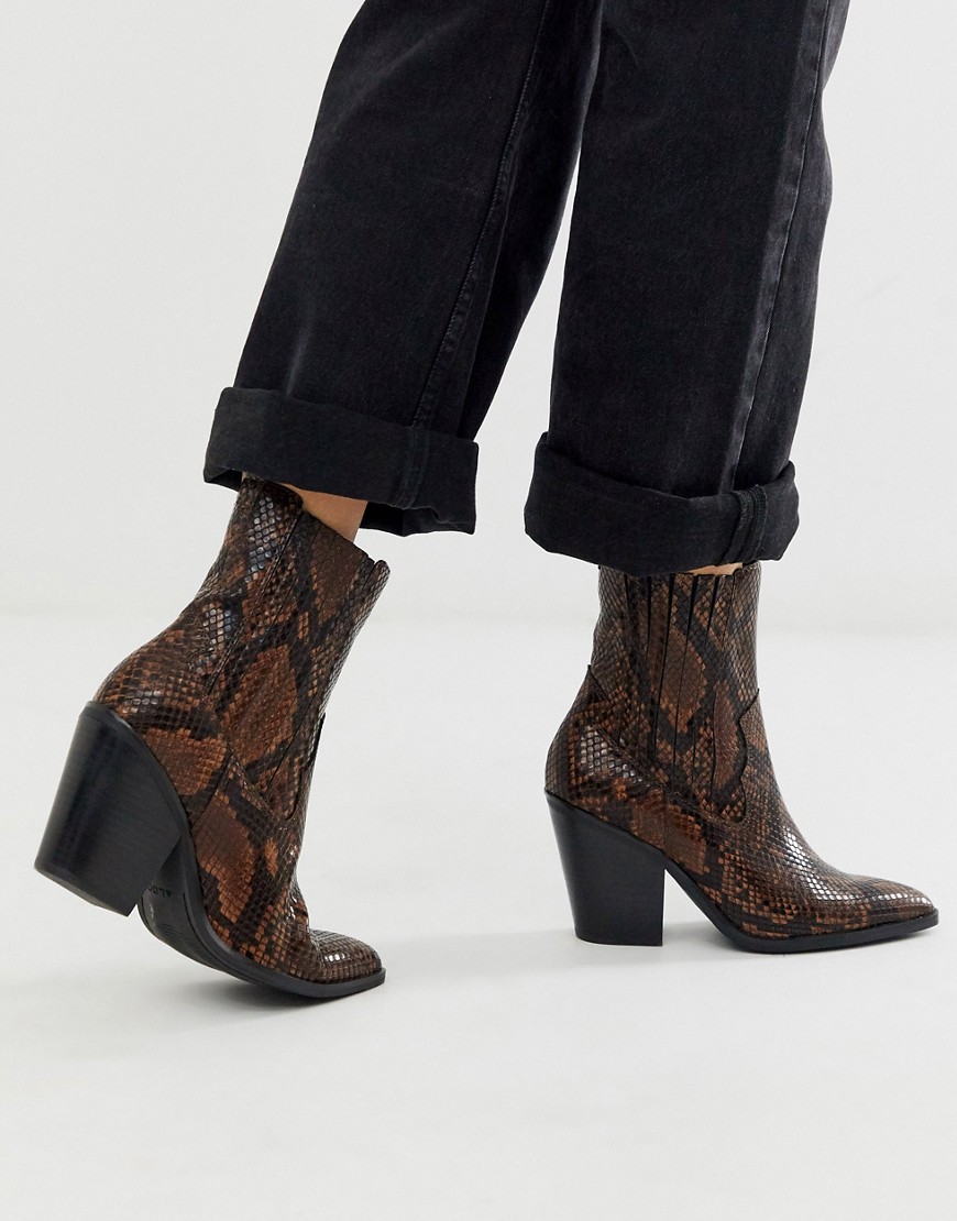 ALDO - Drerissa cowboystøvle med hæl i brunt slangemønster