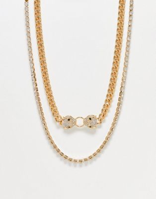 ALDO Dwadodda pack of 2 necklaces with jaguar head In gold tone