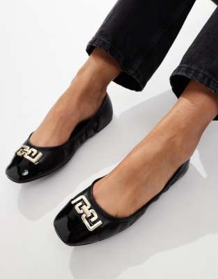 ALDO Dwendadan Rouched Ballet Flat in Black Leather