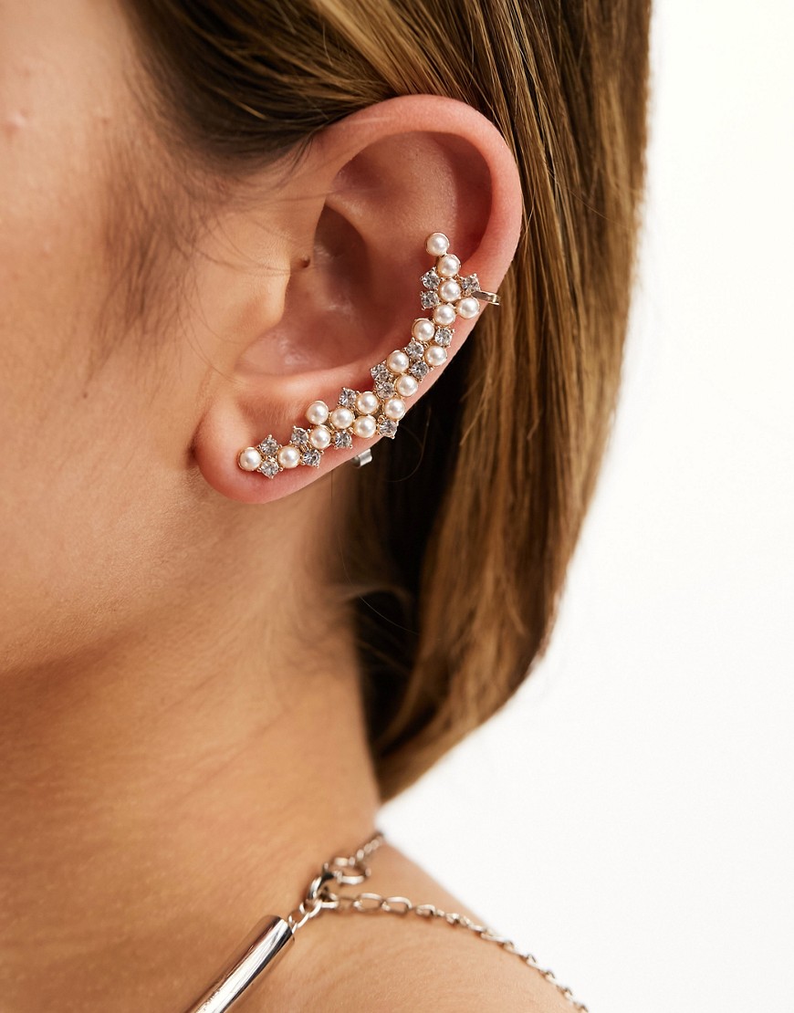 ALDO ear cuffs with pearl and glass stone detail in gold