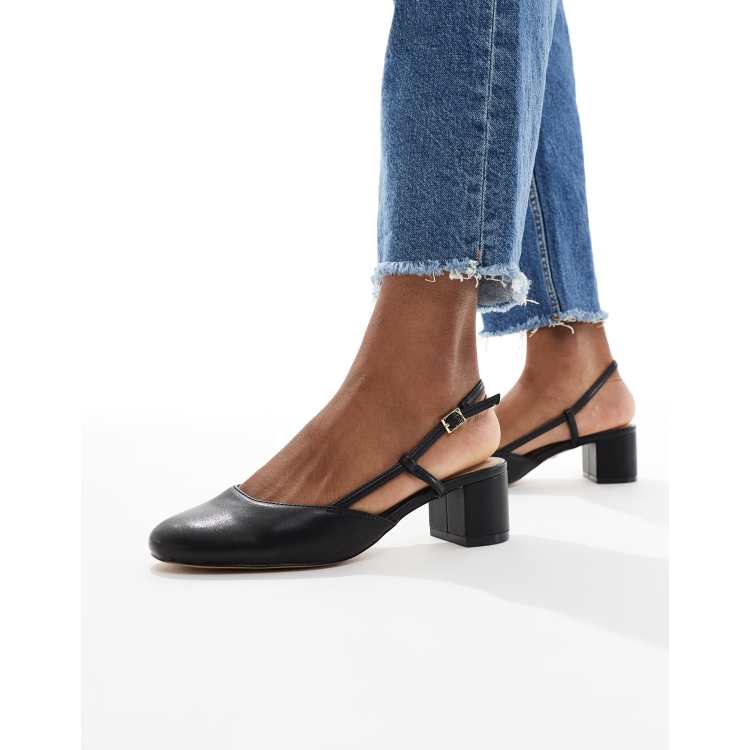 ALDO Edeli sling back heeled shoes in black leather | ASOS