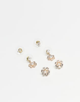 ALDO ALDO eirias pack of 3 flower and pearl stud drop earrings in gold