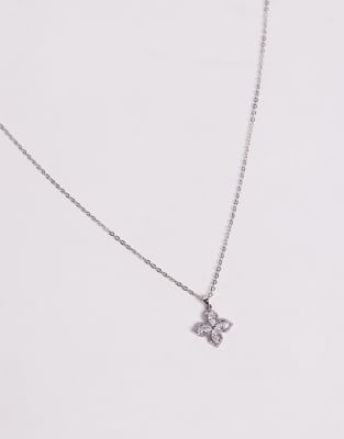 Aldo Eleannor Crystal Clover Pendant Necklace In Silver