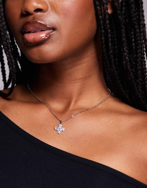 ALDO – Eleannor – Silverfärgat halsband med kristallklöverhänge - view 1