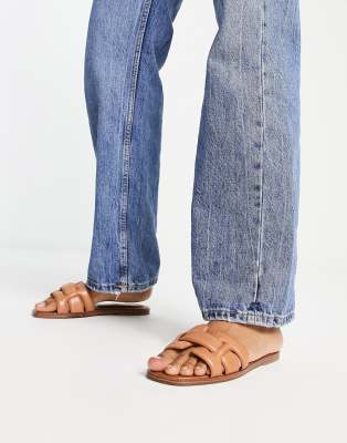 Aldo Elenaa Padded Flat Sandals In Tan Leather-brown In Brown