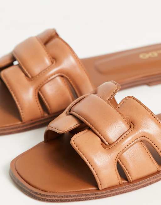 Women Leather Slides Soft Skin Flat Sandals Cushioned 