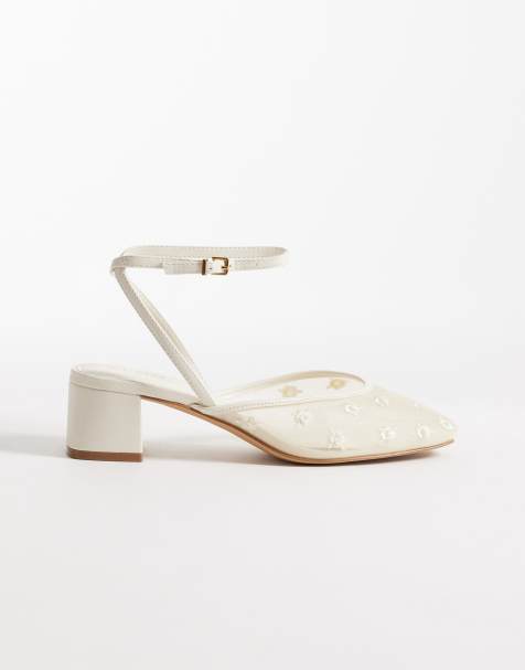 Aldo Eliaa block heeled shoes with ankle straps in white lace - view 1