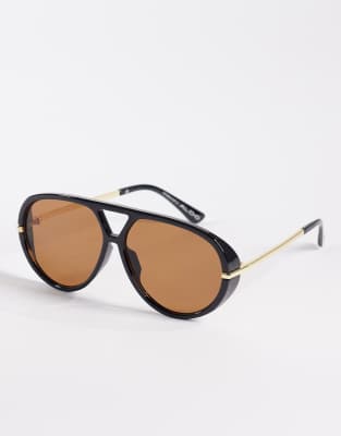 Aldo Eliiana Oval Aviator Sunglasses With Brown Lenses In Black