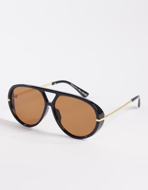 ALDO eliiana oval aviator sunglasses with brown lenses in black - view 1