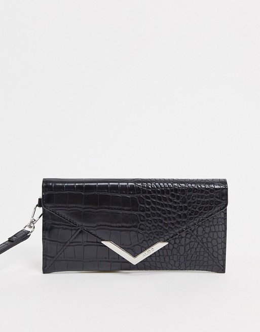 ALDO Elizabeta foldover purse with gold detail in black croc