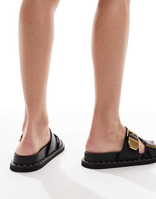 ALDO Elyna double buckle footbed sandals in black leather, 4 of 4