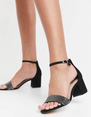 black embellished block heels