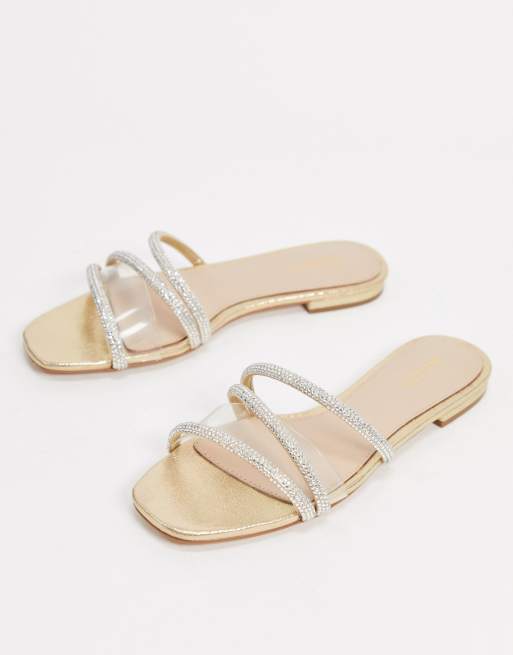 Aldo embellished slip on flat sandals in gold | ASOS