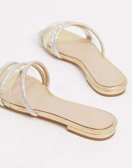 Aldo embellished slip on flat sandals in gold