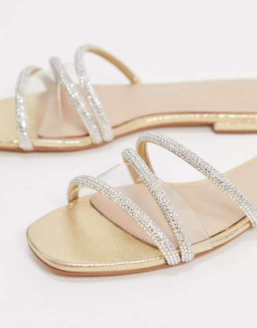 Aldo embellished slip on flat sandals in gold ASOS