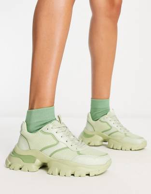 ALDO Enzia chunky runner trainers in light green  - ASOS Price Checker