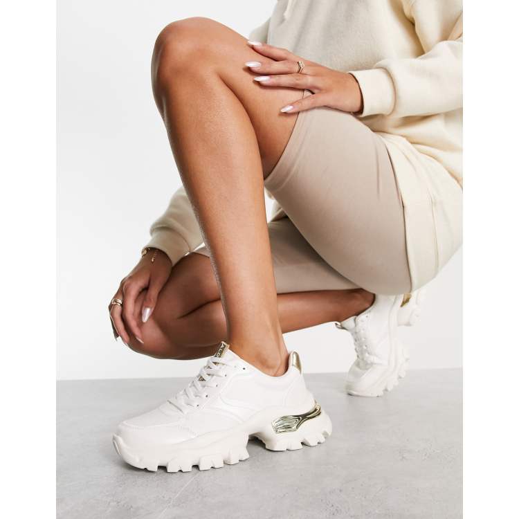 White trainers cheap with gold trim