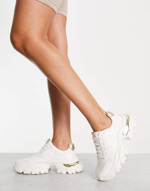 White trainers with gold trim hotsell