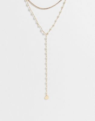 ALDO Erardovia multi row Y drop necklace in gold and pearl