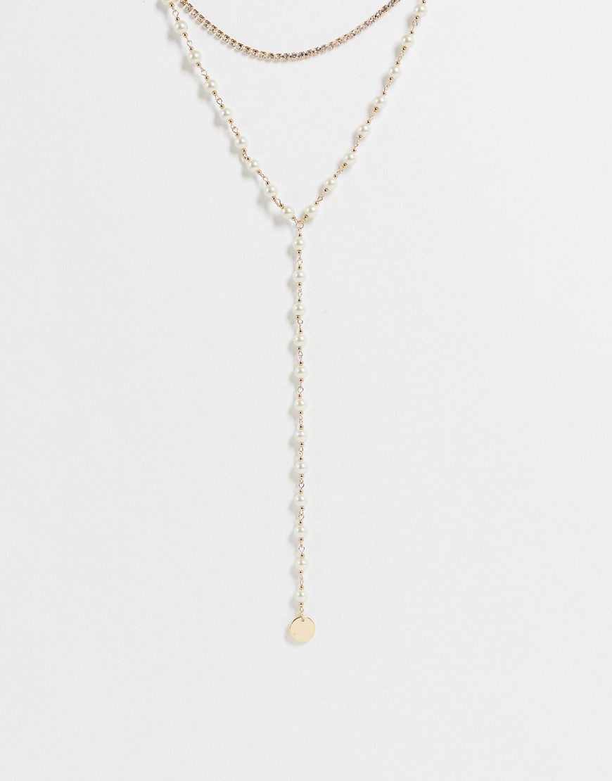 Aldo Erardovia Multi Row Y Drop Necklace In Gold And Pearl