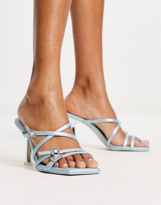 ALDO Eriasien buckle heeled sandals in sky metallic  - ASOS Price Checker