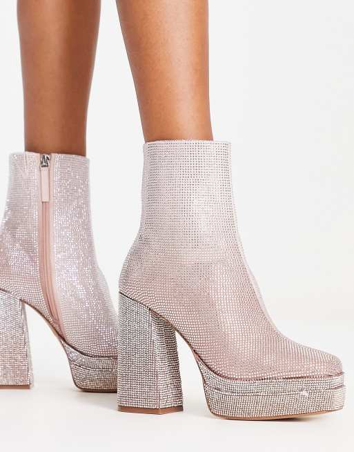 ALDO Erurbag rhinestone platform ankle boots in pale pink