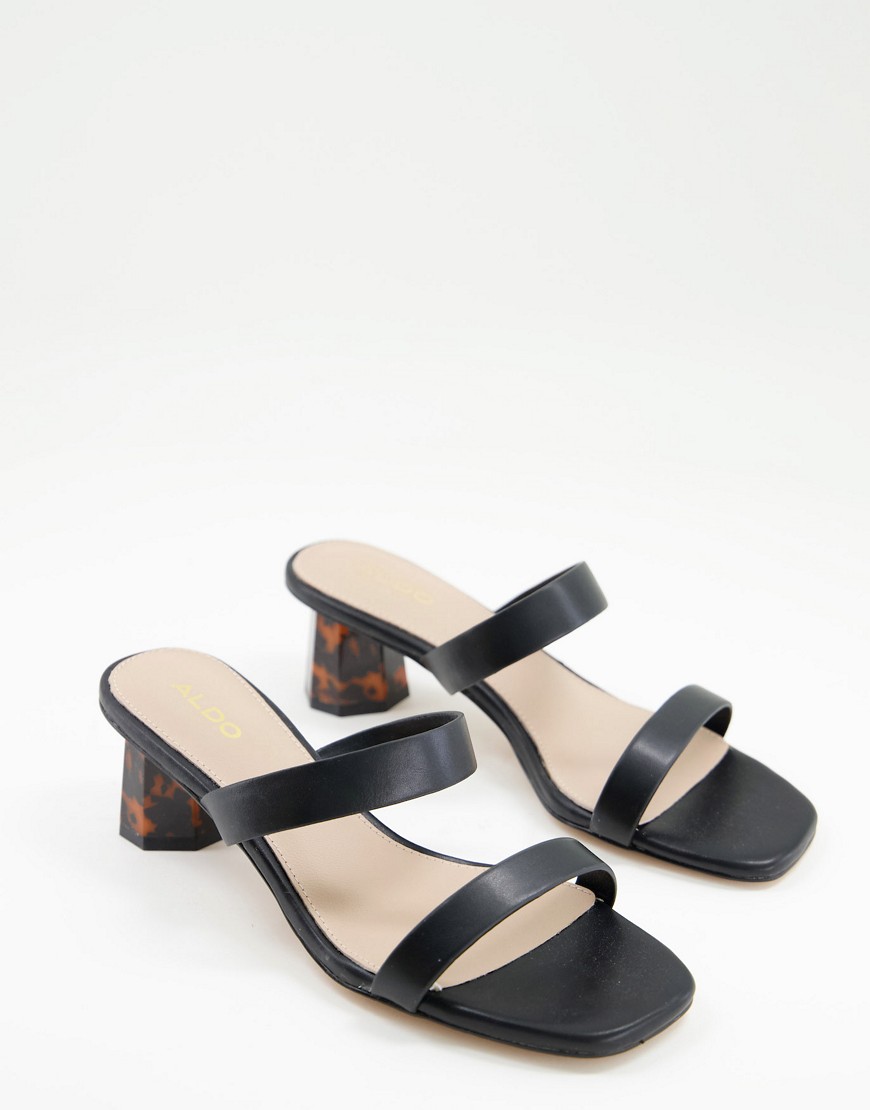 aldo etealia square toe block heeled sandals in black