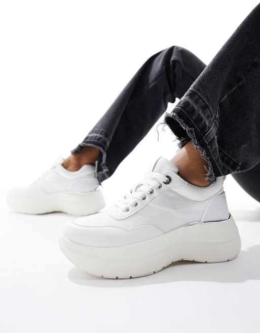 ALDO – Etiene – Vita och silverfärgade träningsskor i supergrov design, 4 av 5