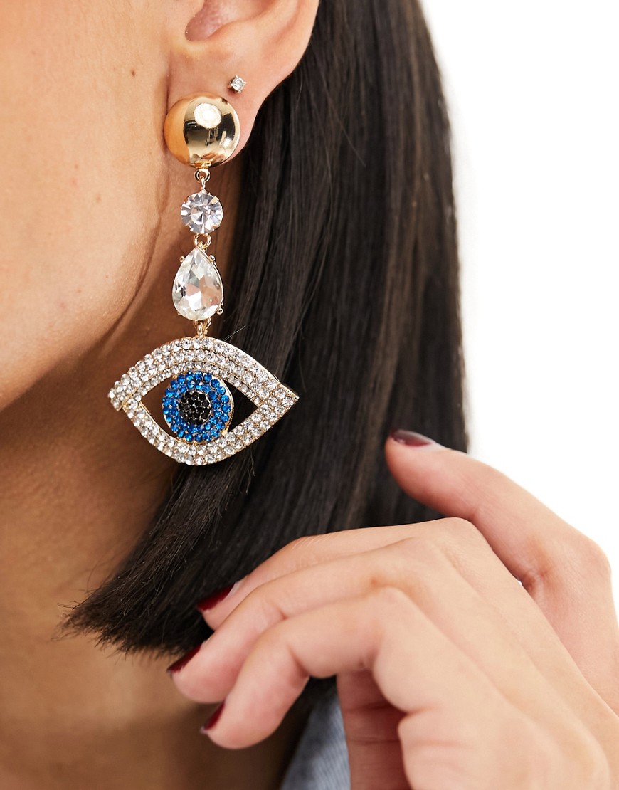 ALDO eye and hand statement earrings in multi-Blue